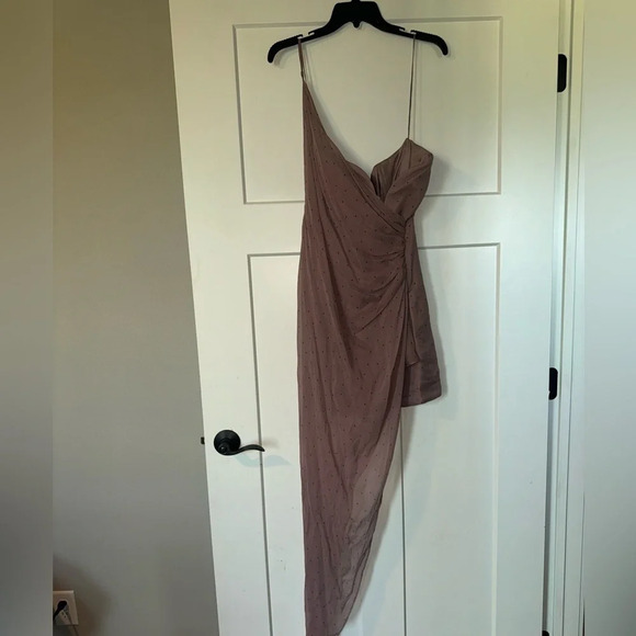 MICHELLE MASON Bustier Draped Gown Silk Mauve Polka Dot 4 - Picture 3 of 8